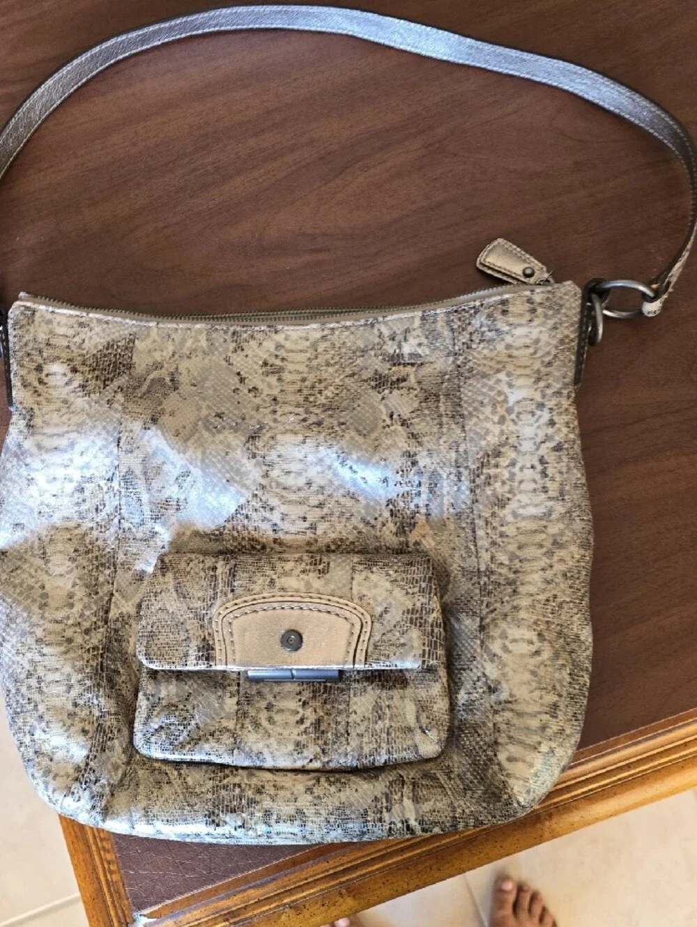 Coach Snake-Print Hobo Bag in Gray and Brown